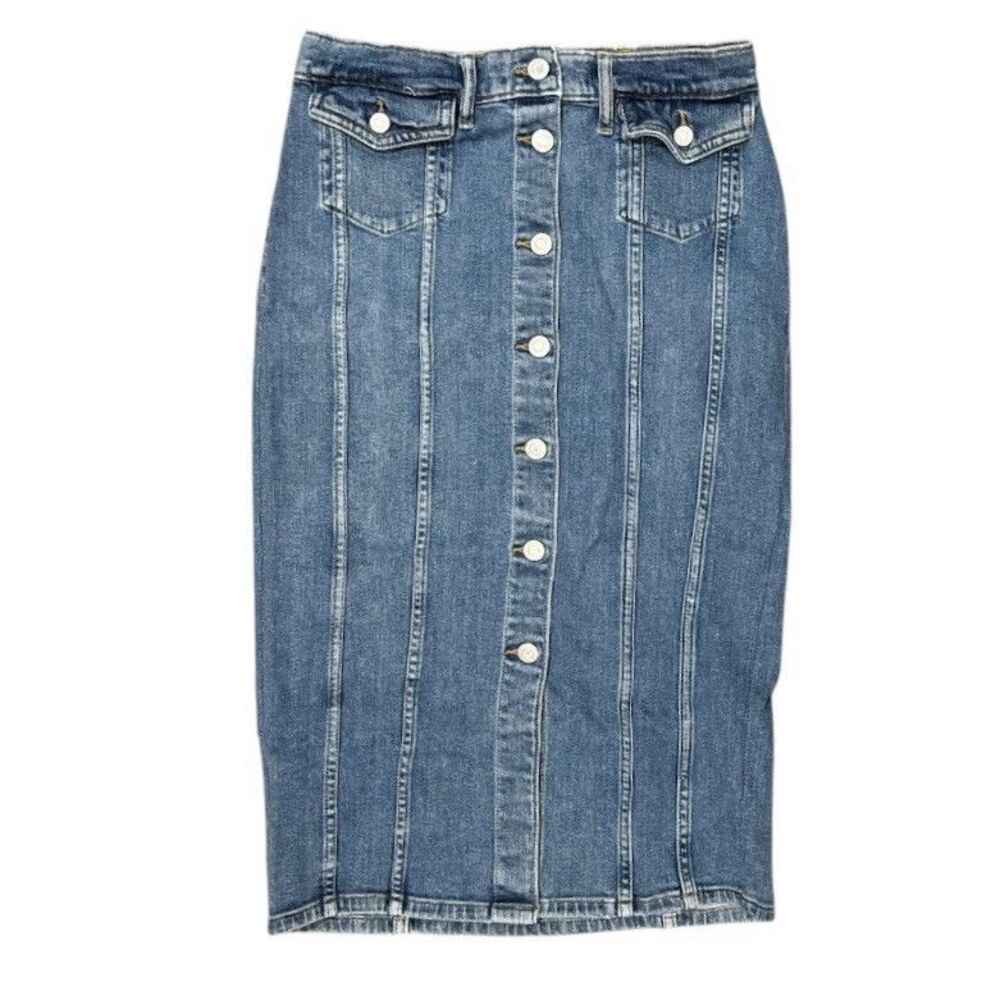 GAP Denim Button Front Midi Skirt Women’s Size 0 Xs/S Blue Jean Stretch Casual